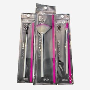 Beauty Essentials Makeup Brush Set‎ 3 Pc Highlighter Eyeshadow Spoolie Silver